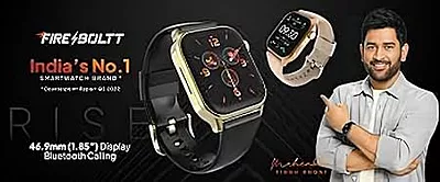 Fire-Boltt Rise BT Calling 47mm (1.85), Voice Assistance & 123 Sports Single BT Connection Smartwatch  (Gold Black Strap, Free Size)