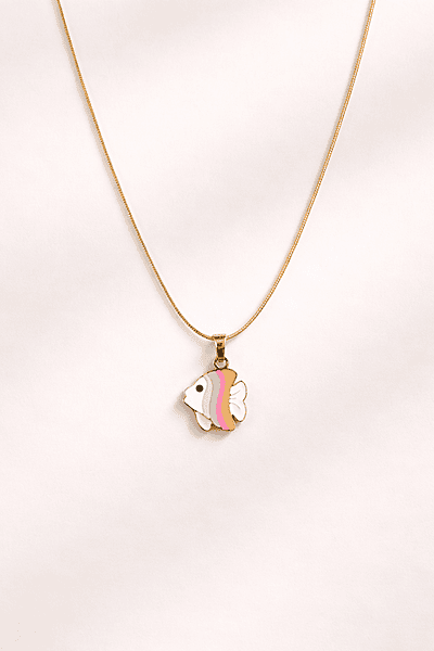 Gold Enamel Tropical Fish Pendant Necklace