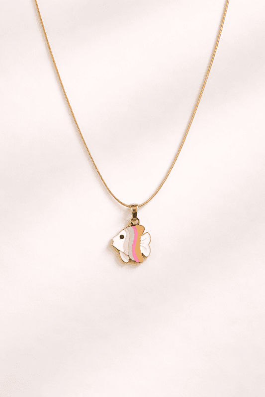 Gold Enamel Tropical Fish Pendant Necklace