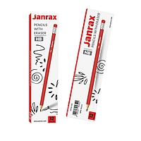 Pack of 12 Janrax HB Pencils with Erasers