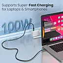 Portronics POR 2647 Flash C USB-C to USB-C Cable – 100W, Thunderbolt 3.2, Braided, 1.5M, Grey