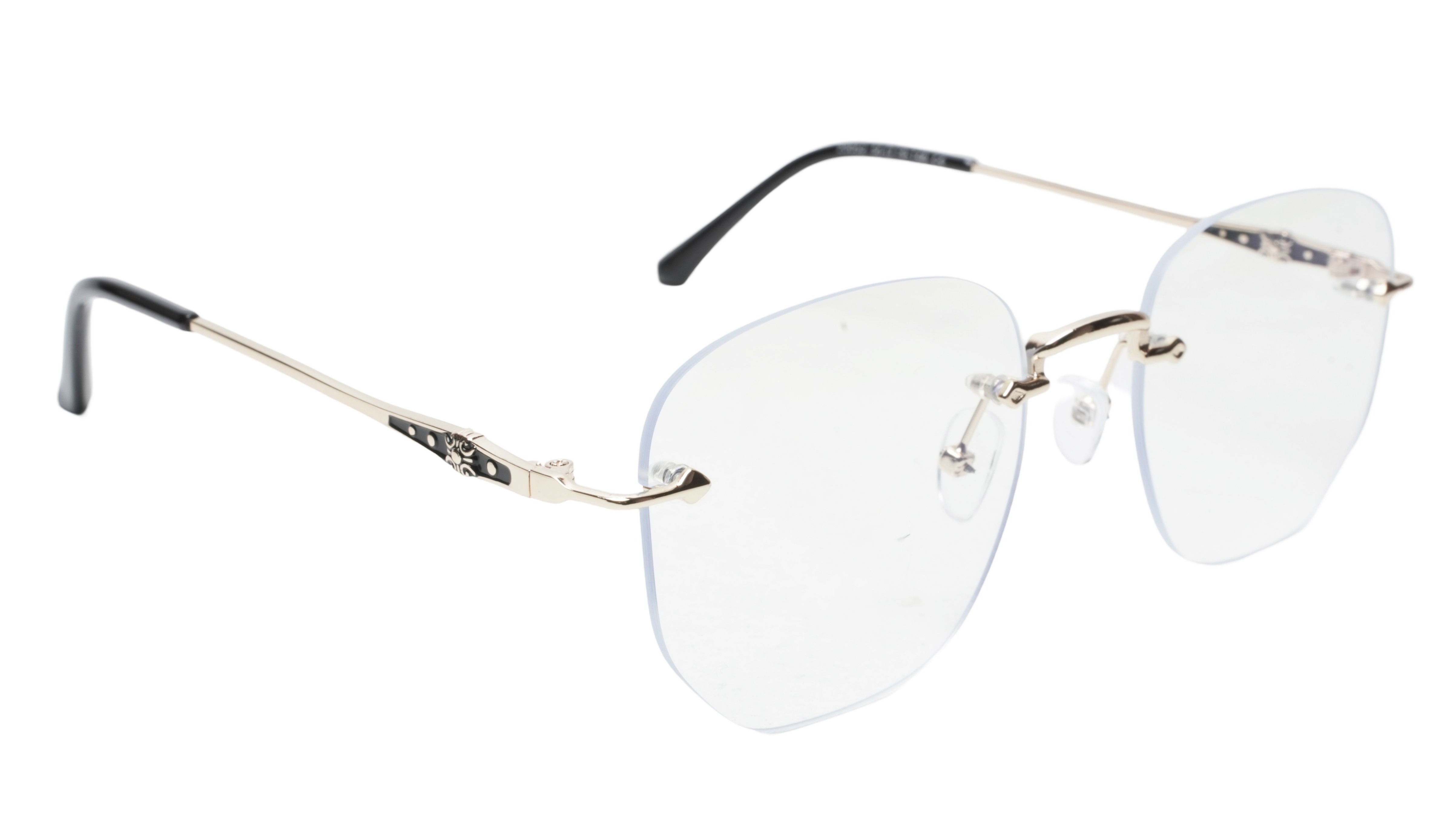 Soigné Unisex Square Rimless Spectacle Frame.Gold&Black-Medium
