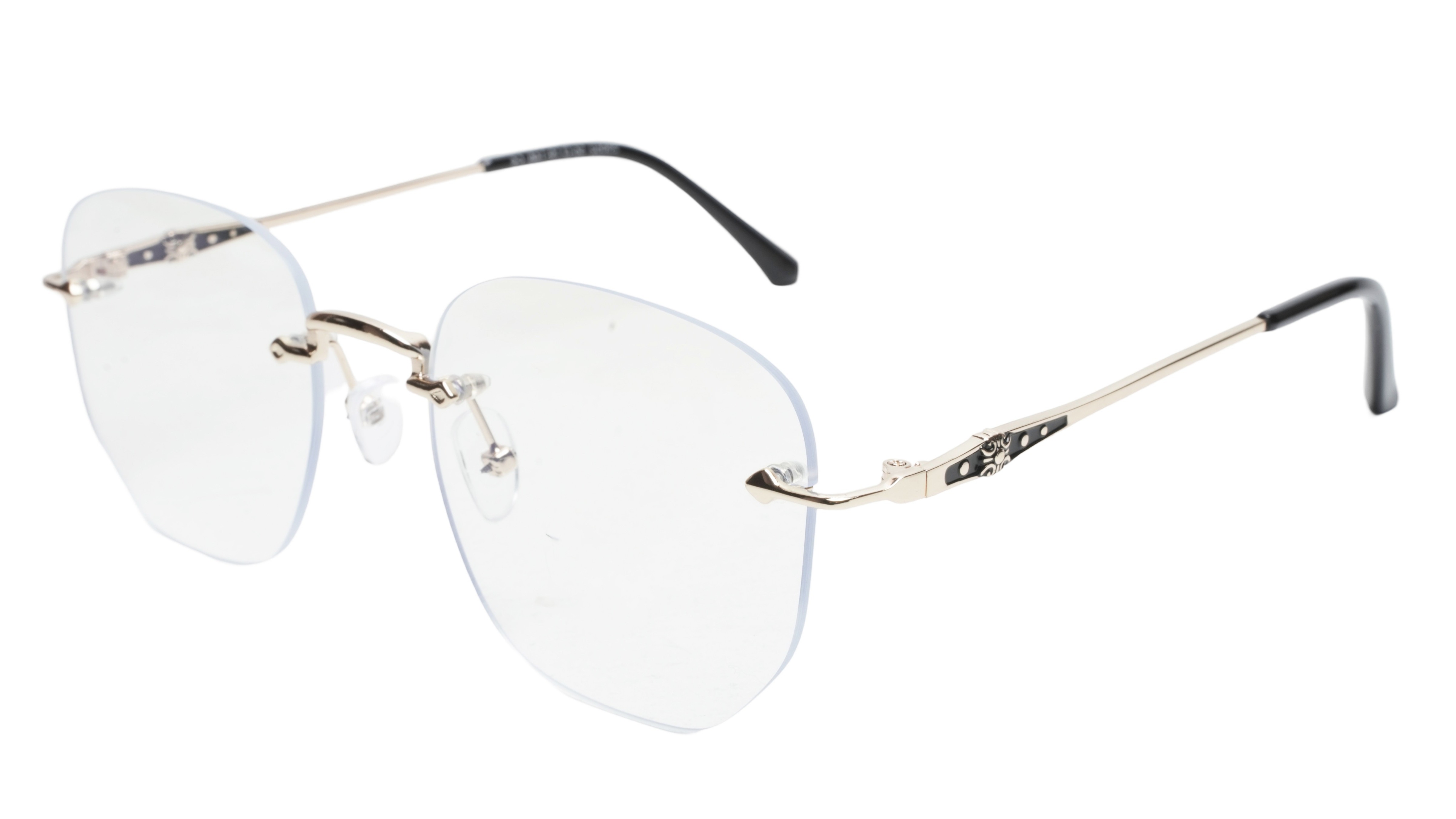 Soigné Unisex Square Rimless Spectacle Frame.Gold&Black-Medium