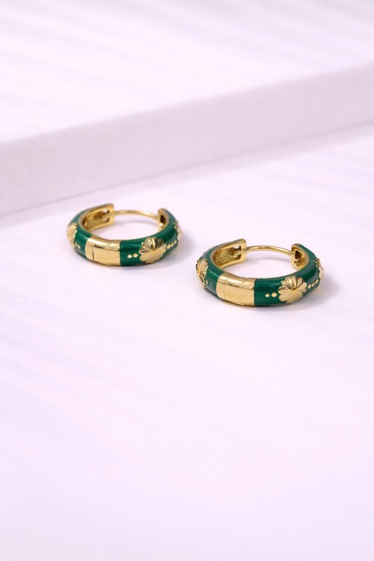 Floral gold huggie hoop earrings