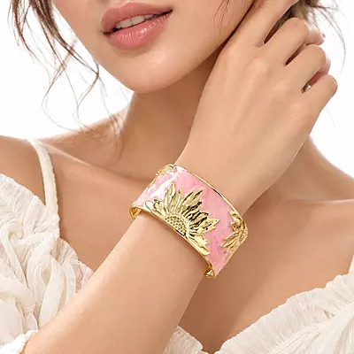 Rosmira Blush Sunflower 18K Gold-Plated Enamel Cuff Bracelet
