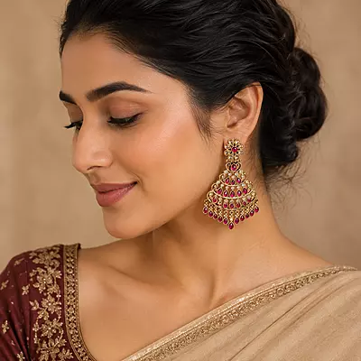 Gulrani Magenta Stone Gold-Tone Chandelier Earrings