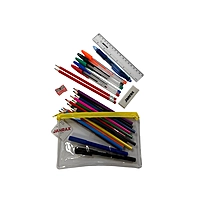 Stationery Filled Yellow Zip 8x5"" Pencil Case with Colouring Pencils