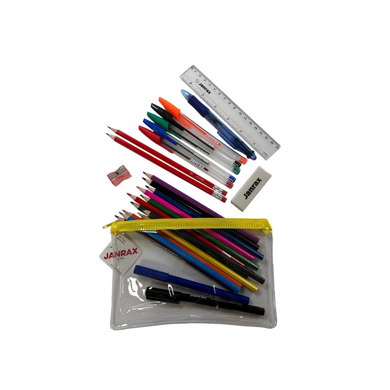 Stationery Filled Yellow Zip 8x5"" Pencil Case with Colouring Pencils