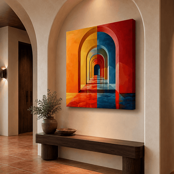Split Color Archway Illusion Wall Art – Modern Geometric Abstract Hallway Decor