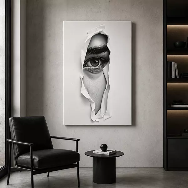 Torn Paper Eye Wall Art – Realistic Black White Modern Abstract Portrait Decor master