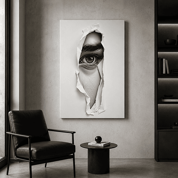 Torn Paper Eye Wall Art – Realistic Black White Modern Abstract Portrait Decor master