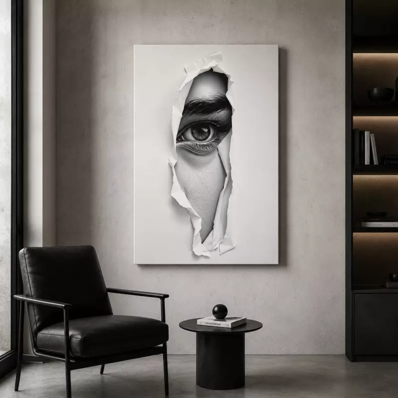 Torn Paper Eye Wall Art – Realistic Black White Modern Abstract Portrait Decor master
