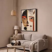 Abstract Face Wall Art – Modern Geometric Boho Decor