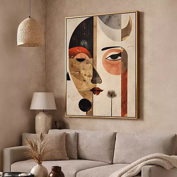 Abstract Face Wall Art – Modern Geometric Boho Decor