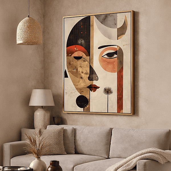 Abstract Face Wall Art – Modern Geometric Boho Decor