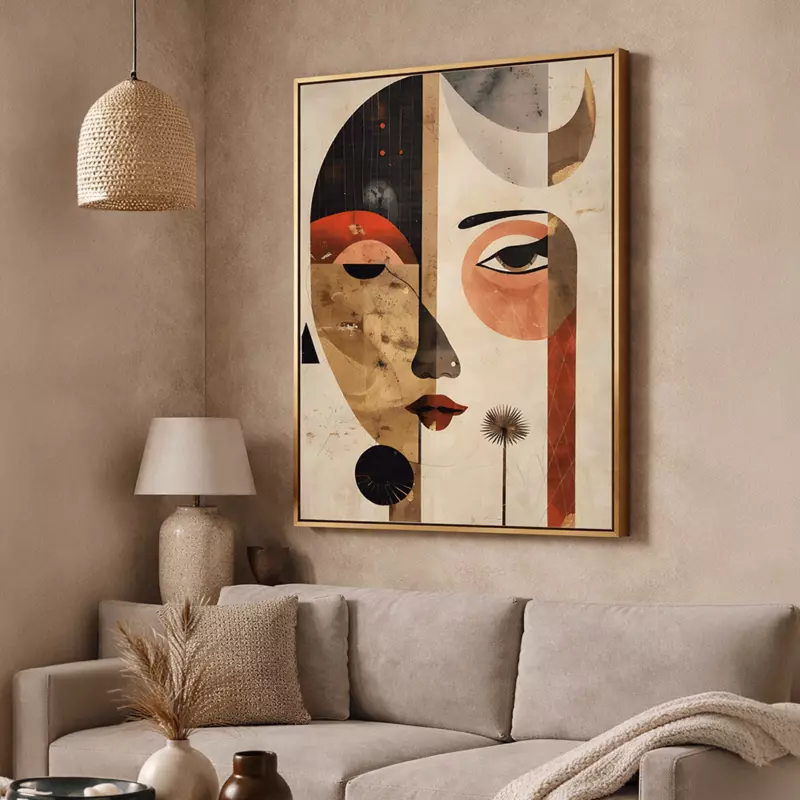 Abstract Face Wall Art – Modern Geometric Boho Decor