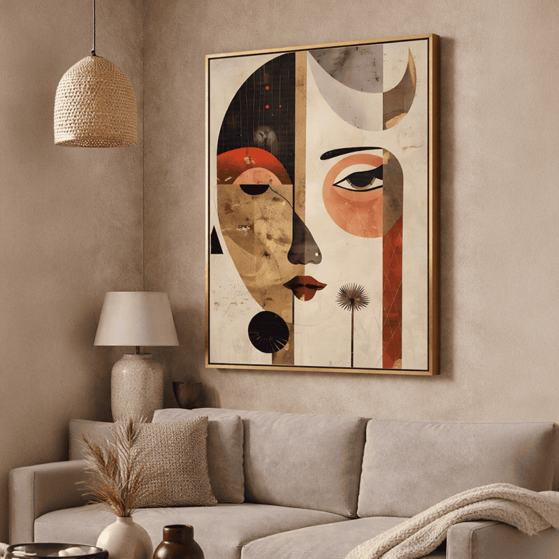 Abstract Face Wall Art – Modern Geometric Boho Decor