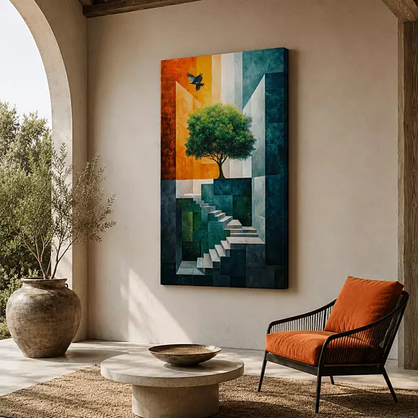 Abstract-Urban-Nature-Wall-Art-–-Modern-Tree-Stairs-Colorful-Geometric-Landscape-Decor