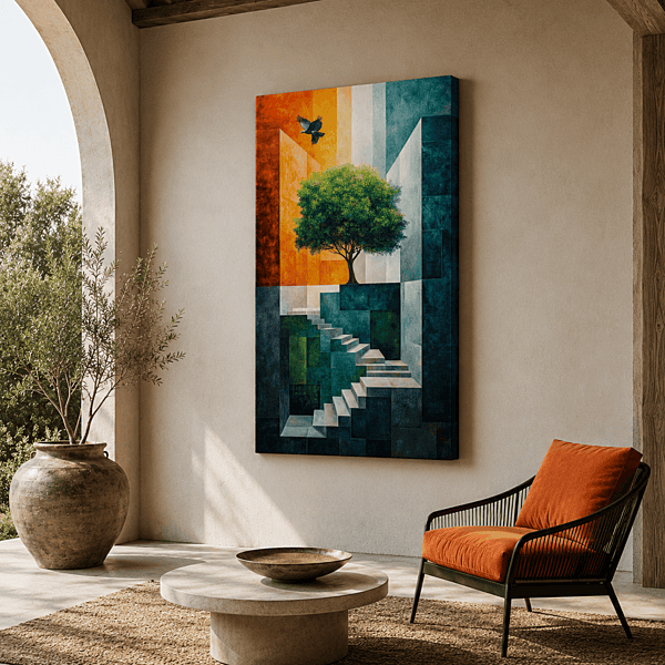 Abstract-Urban-Nature-Wall-Art-–-Modern-Tree-Stairs-Colorful-Geometric-Landscape-Decor