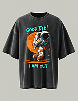 Good Bye, I Am Out – Black Acid Wash Oversized T-Shirt | Astronaut Graphic Streetwear Tee