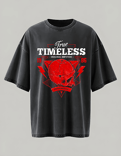 True Timeless – Black Acid Wash Oversized T-Shirt | Skull Graphic Streetwear Tee