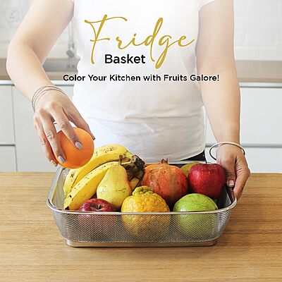 Onions Stainless Steel Mesh Storage Basket for Refrigerator| Rectangular Fridge Basket