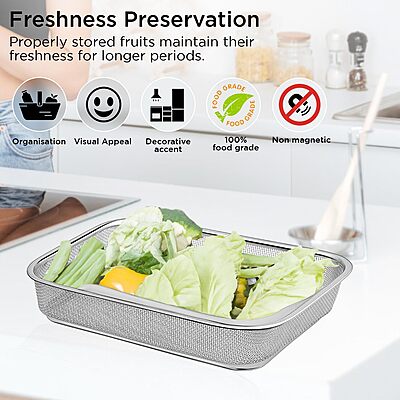 Onions Stainless Steel Mesh Storage Basket for Refrigerator| Rectangular Fridge Basket
