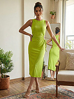 Ribbed Drawstring Midi Dress