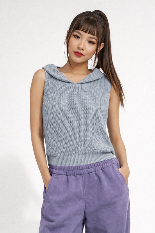 Sleeveless Knit Hoodie
