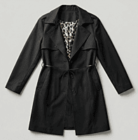 Black Trench Coat with Leopard Lining
