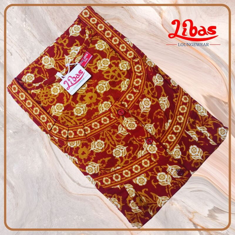 Falu Red Pure Cotton Full Front Open Nighty With Button Closure By Libas Loungewear - FOP205 Falu Red Pure Cotton Full Front Open Nighty With Button Closure By Libas Loungewear - FOP205