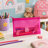6 x Assorted Frosted Colour 8x5"" Pencil Cases - See Through Exam Clear Translucent