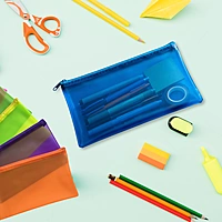 6 x Assorted Frosted Colour 8x5"" Pencil Cases - See Through Exam Clear Translucent