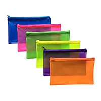 6 x Assorted Frosted Colour 8x5"" Pencil Cases - See Through Exam Clear Translucent
