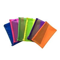 6 x Assorted Frosted Colour 8x5"" Pencil Cases - See Through Exam Clear Translucent