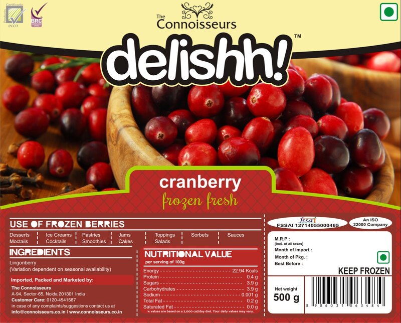 Delish Imported Cranberries IQF Frozen 1 Kg