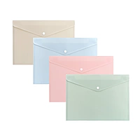Pack of 12 A4 Assorted Light Pastel Coloured Soft Touch Plastic Document Wallets with Button Closure