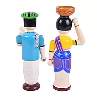 Wooden Farmer Couple Dolls
