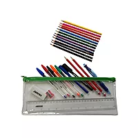 Stationery Filled Green Zip 13x5"" Pencil Case with Colouring Pencils