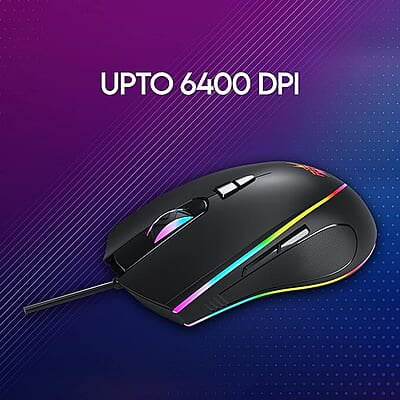 Redgear A-17 Gaming Mouse with Upto 6400 DPI, RGB Lighting and Braided Cable(Black)