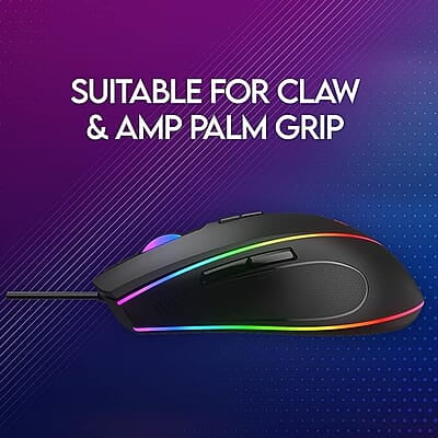 Redgear A-17 Gaming Mouse with Upto 6400 DPI, RGB Lighting and Braided Cable(Black)