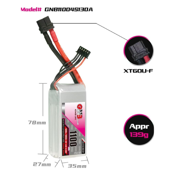 GAONENG GNB 4S 1100mAh 130C LiPo Battery Mounted on 150mm-220mm FPV Drone GAONENG GNB 4S 1100mAh 130C LiPo Battery Mounted on 150mm-220mm FPV Drone