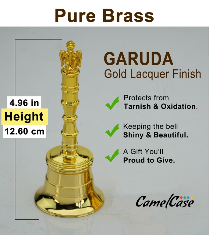 CamelCase 15 Pcs 100% Pure Brass Garud Pooja Bell - Gold Lacquer Finishes