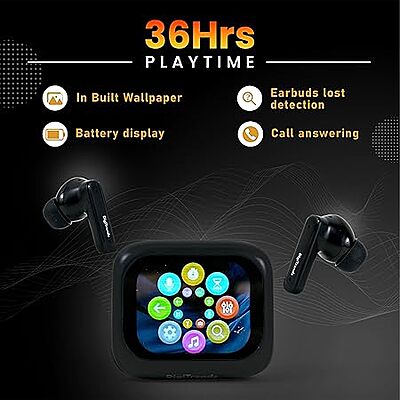 Gen Pods Digital Touch Screen Earbuds, Bluetooth 5.4, Active Noise Cancellation, Dedicated Gaming Modes, Black