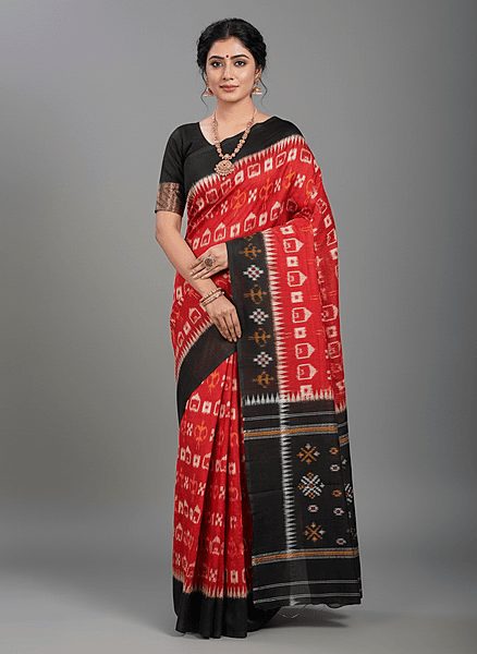 Sambalpuri Cotton Saree(5292 red and black)