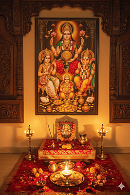 Premium Laxmi Ganesh Photo Frame with Golden Patti | High Gloss Religious Wall Art | MDF Wood Back | Ideal for Diwali Puja, Home & Office Decor