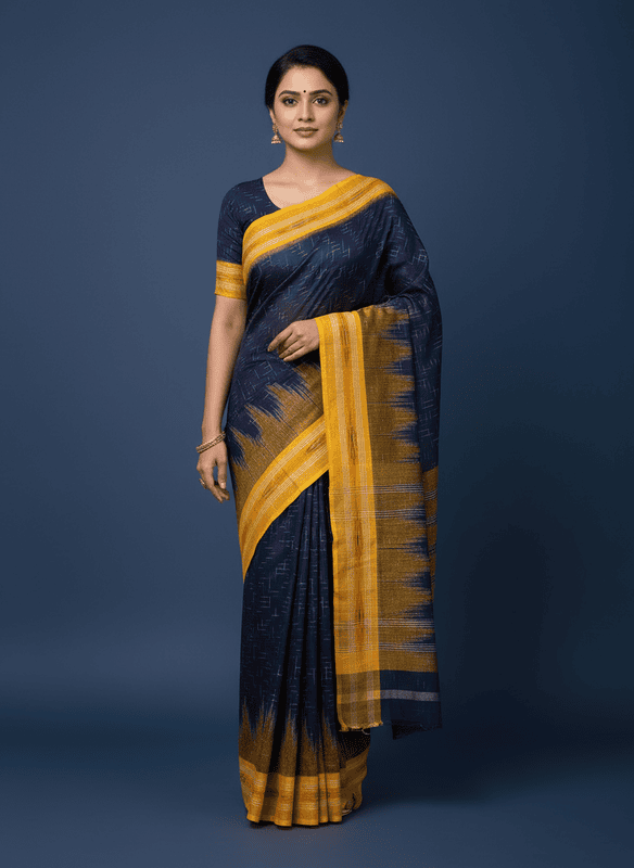 Sambalpuri Cotton Saree(9 yellow and blue)