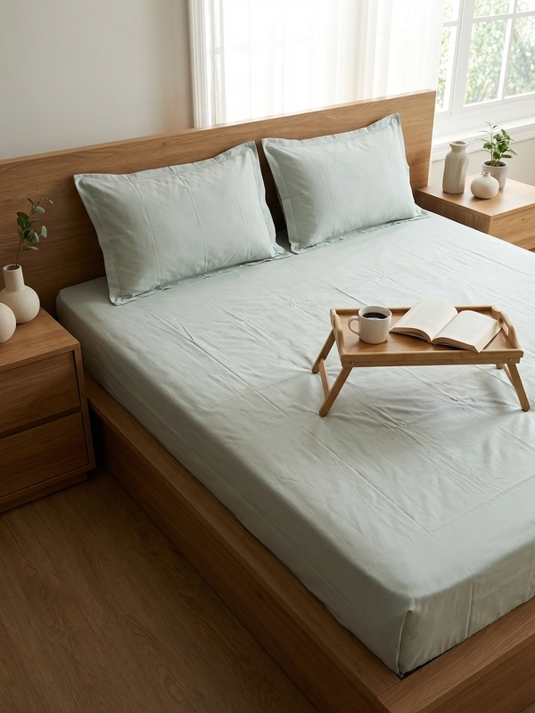 300 TC VIBRANT KING PALE BLUE GREEN BEDDING SET