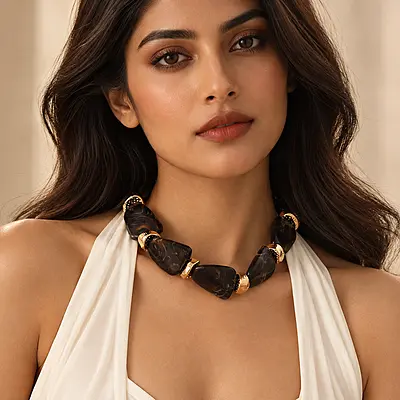 Sorevia Smoky Brown Geometric Gold-Tone Statement Necklace