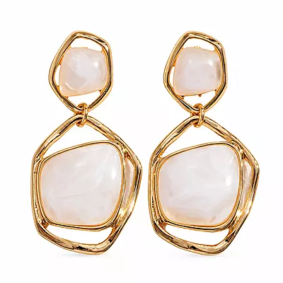 Elvienne White Resin Gold-Tone Geometric Drop Earrings